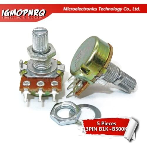 5PCS WH148 Potentiometer 3PIN 15mm Shaft With Nuts And Washers WH148 B1K B2K B5K B10K B20K B50K B100K B250K B500K B1M