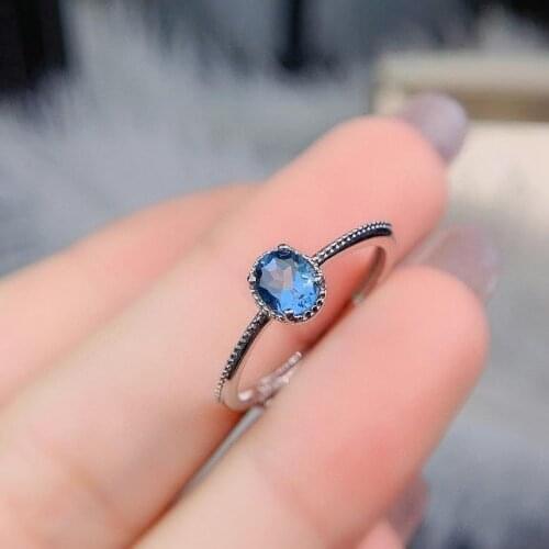 Lovely Retro Hemp flowers round Natural blue topaz Ring S925 Silver Natural Gemstone Ring Womens girl party gift fine ewelry