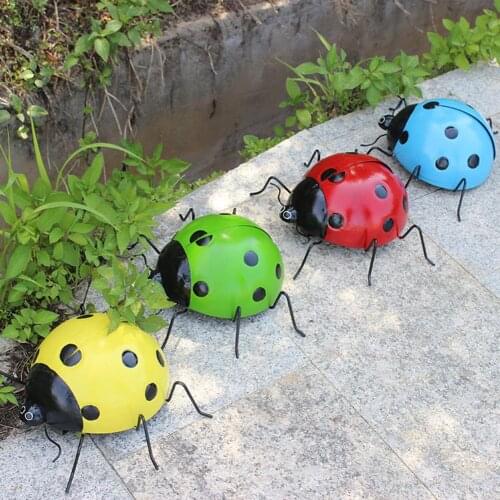 Garden Metal Ladybug Ornament Large Cute Ladybird Fence Hanger Art Animal Sculpture Home Outdoor Garden Decorative Figurine