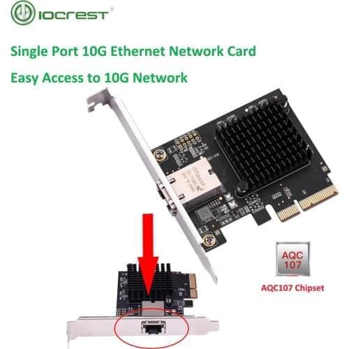 IOCREST Pcie x4 to Single Port 10 Gbase Ethernet Gigabit Nic Pci Express 10G/2.5G/1000M/100/10M RJ45 Lan Network Adapter Card