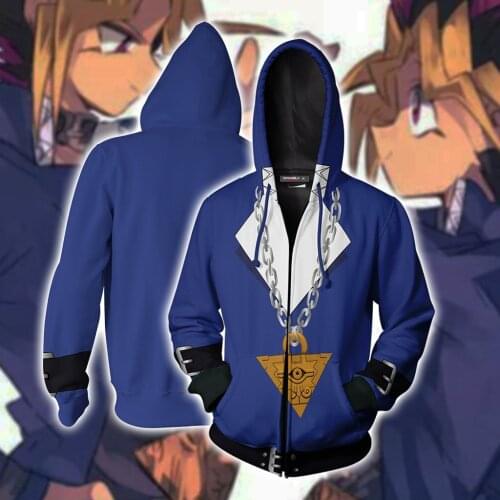 Unisex Aikooki Yu Gi Oh Blue Costume Cosplay Sweatshirt Hoodie Casual Tracksuit Jacket Hip Hop Top Zip Jacket