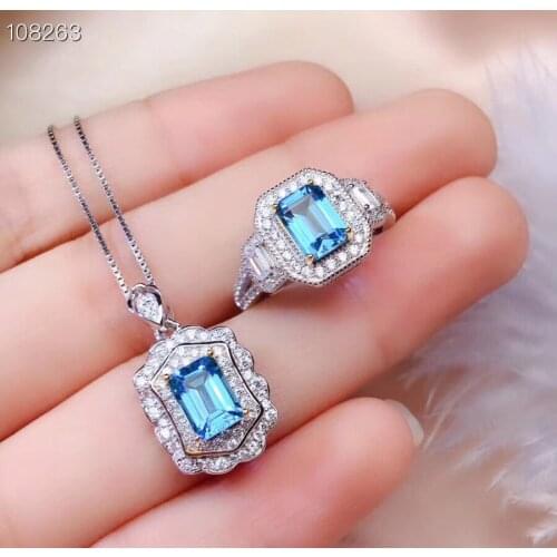 Wedding Best Gift Topaz jewelry set Natural Real Topaz 925 sterling silver 1pc Topaz pendant,1pc Topaz ring