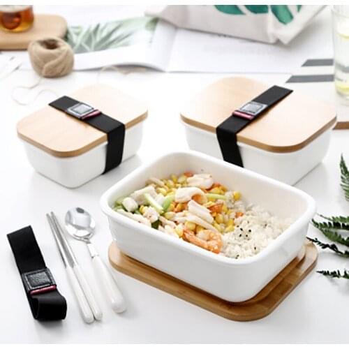 Microwavable Lunch Box Bamboo Ceramic Bento Box Thermal Insulation Food Container Storage Box Crisper