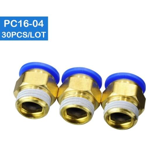 HIGH QUALITY 30pcs a lot BSPT PC16-04, 16mm to 1/2' Pneumatic Connectors male straight one-touch fittings, pneumatic fittings