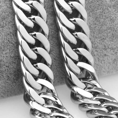 High Quality Silver Tone Stainless Steel Mens Chain Necklace Heavy Huge Jewelry Curb Cuban Chain 7"-40" 18/21mm Gift