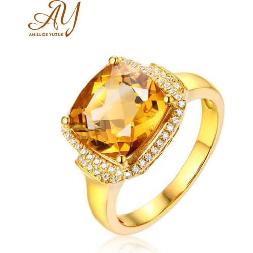 WEGARSTI High Quality Citrine Ring 925 Silver Jewelry Yellow Gold Ring For Women Engagement Gemstone Jewelry Wholesale gift