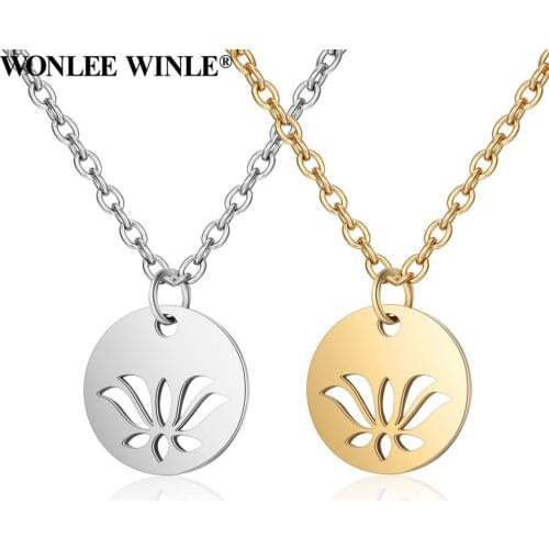 Wonlee Winle Gold Round OM Lotus Charms Pendant Necklaces for Women DIY Full Polished Jewelry