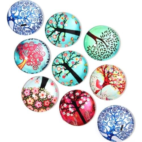 Xinyao 20Pcs 10mm 12mm 14mm Life Tree Round Glass Cabochon for DIY Jewelry Making