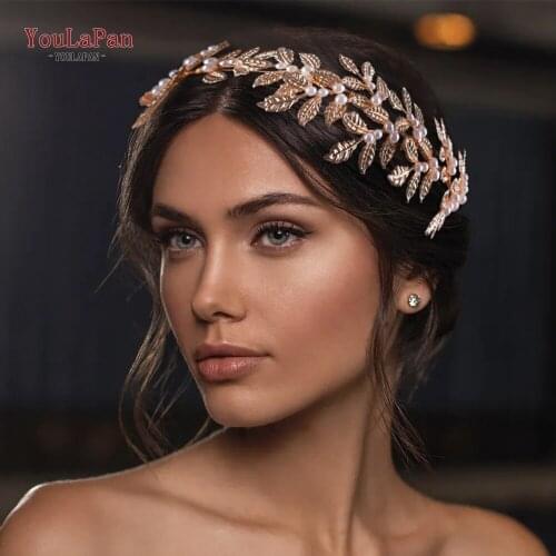 YouLaPan HP353 Gold Leaf Crown Bridal Headpiece Pearl Wedding Tiara Women Headband Women Hair Crown Bridal Hair Accessories