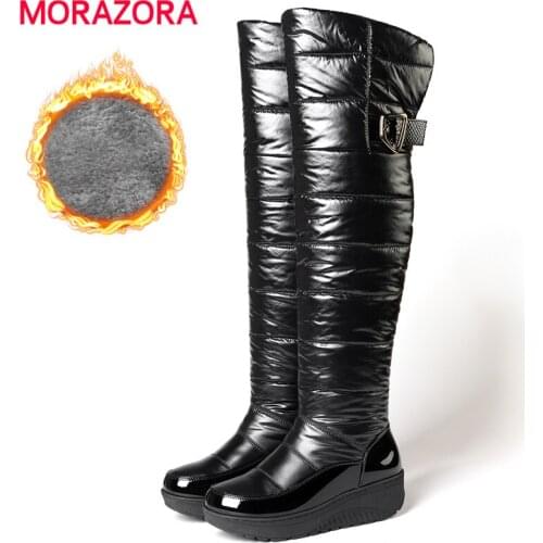 MORAZORA Plus Size 35-44 New Snow Boots Women Thick Fur Warm Winter Over The Knee Boots Wedges Platform Thigh High Boots