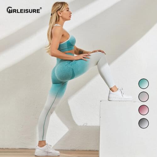 CHRLEISUER 2 Pcs Seamless Yoga Set Woman Gym Gradients Set Sporty Workout Bra + High Waist Leggings Leisure Sleeveless Outfits
