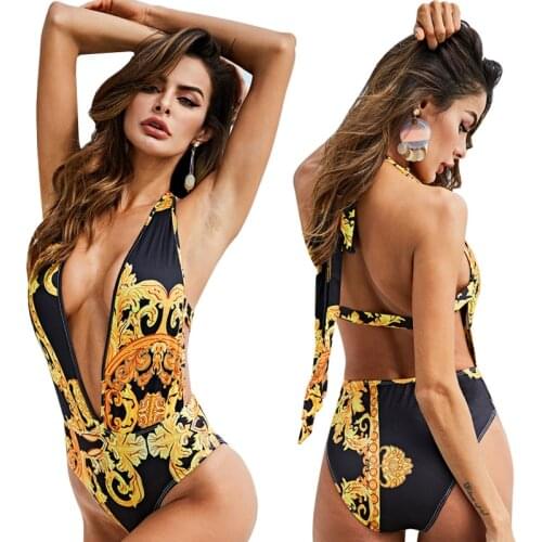 Womens Slim Swimsuit + Sun Protection Print Shawl Fashion Sexy Halter Slim Jumpsuit Beach Swimsuit Tight Swimwear
