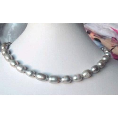 Women Gift word Love Shipping >>>>>Rare!8x9MM Gray Akoya Cultured Pearl Necklace AAA mujer for