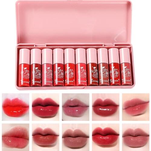 10pcs Girl Pink Lip Gloss Set Jelly Lipstick Moisturizing Glass Lip Gloss Cream Red Pink Shiny Lip Long Lasting Glitter Lip Int