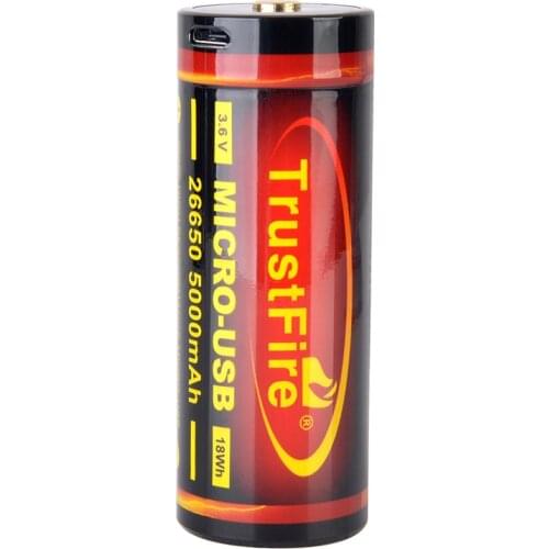 100% Original TrustFire High Capacity USB 26650 3.7V 5000Mah Rechargeable Lithium Battery With LED Indicator