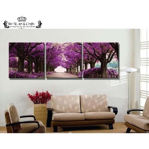 100% Hand Painted Modern Abstract Oil Painting On Canvas Picture 3 Panel Wall Art Home Decor Painting by numbers Purple flower