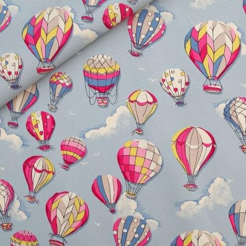 140cmx50cm Cotton Canvas Fabric for handmad, bed, bag, curtain - Hot air ballon on grey background