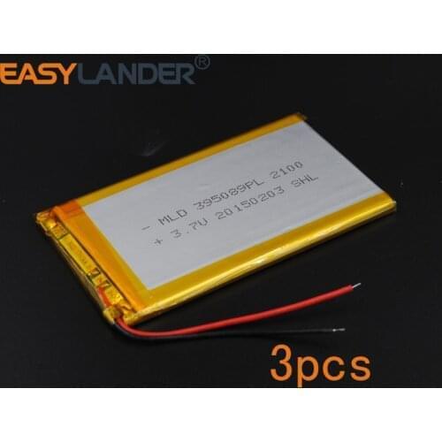 3pcs/Lot 395089 3.7V 2100mAh Polymer Li-ion Battery For Bluetooth Notebook Tablet PC PDA E-Book Power Bank Portable DVD GPS