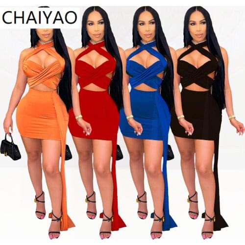 4A5237 Summer Sexy Rave Party Dress Fashion Solid Color Bodycon Dress Hollow Bandage Dress Plus Size Women Outfit Harujuku Dress