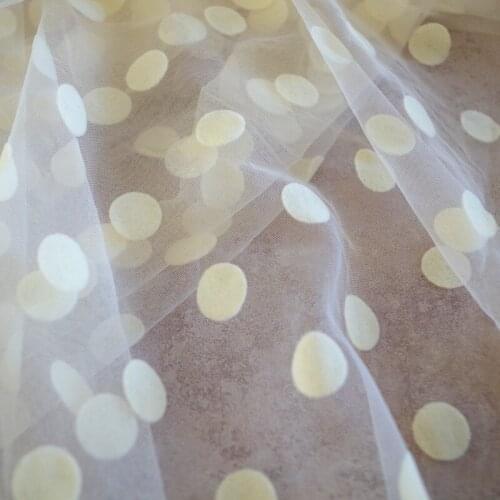 5 yards Beige Polka Dot Tulle Soft Tulle Fabric With Flock Dots Velvet Dots Fabric Mesh