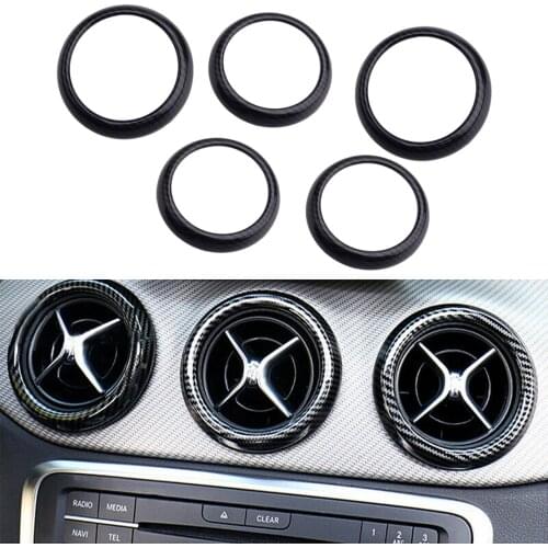 5Pcs Carbon Fiber Texture Air Conditioning Vent Ring Cap Cover fit for Benz W176 C117 X156