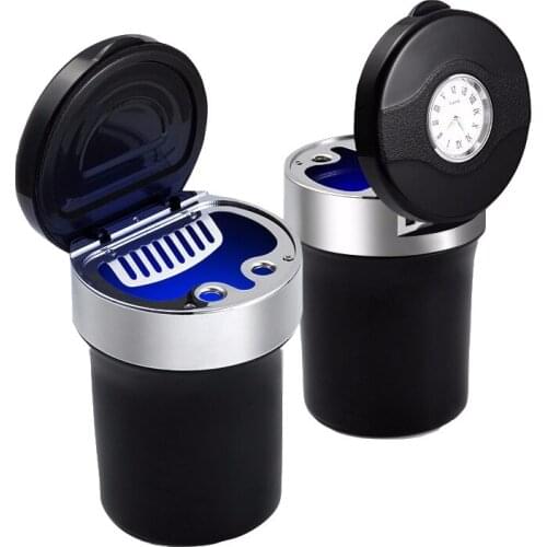 ABS Car Ashtray with Quartz Clock LED Light Car Smokeless Smoke Cup Holder Storage Auto Accessories Travel Portable Simple Car A
