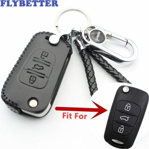 FLYBETTER Genuine Leather 3Button Key Case Cover For Hyundai I30/IX35/Accent/I20/Sonata/Solaris/Verna For Kia K2/K5/Sportage L04