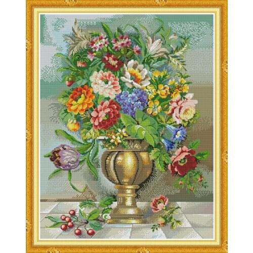 Oil painting flowers cross stitch kit aida 14ct 11ct count print canvas cross stitches needlework embroidery DIY handmade