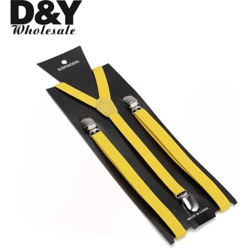 Classic Fashion Men Women Yellow Suspender Clip-on Elastic Braces Slim Y-back Suspenders/gallus 1.5 cm Polyester Suspender