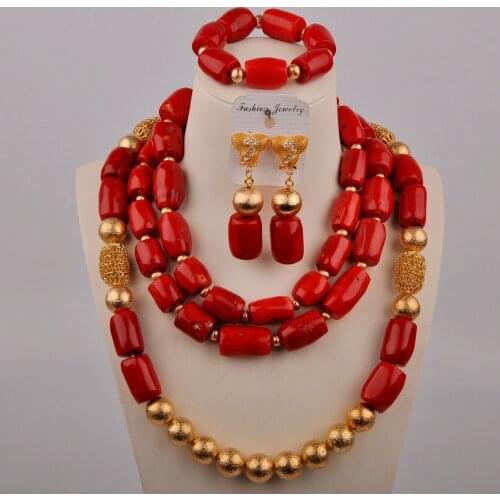 Red Coral African Jewelry Set Women Nigerian Wedding Coral Beads Bridal Jewelry Sets