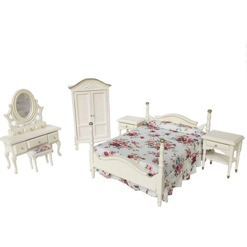 Miniature Wooden Dollhouse Furniture 1:12 Dolls Kids Pretend Play Simulation Bedroom Living Room Toy Ornaments Set