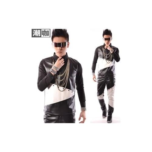 Can Be Customized 2021 Black White Male Rivet Pu Vest Costumes Mens Stage Singer Dance Clothing Costume Coat Plus Size Vests
