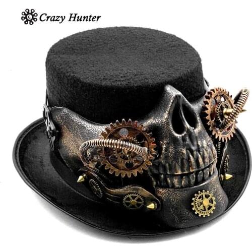 Men Steampunk Skeleton Top Hat Gothic Skull Gears Party Gears Punk Hat