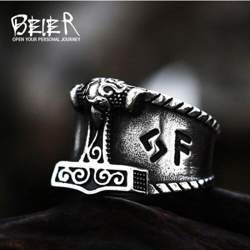 Beier Stainless Steel Son of Odin Celtic Knot Rune Thor Hammer Nordic Rings High Quality fashion wholesale ring jewelry BR8-764