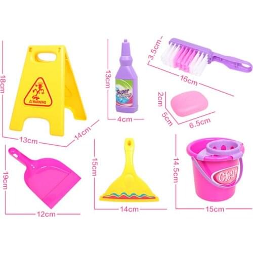 1 Set Children Pretend Play Toy Cleaning Tool Set Kids Role Play 6 Piece Broom Mop Bucket Dustpan for Baby Boys Girls Wholesale