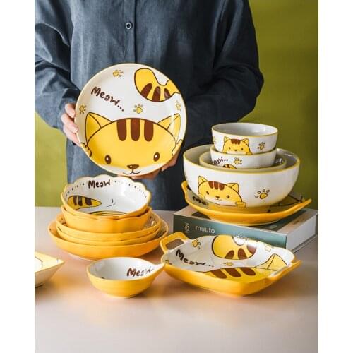 Dinner Plate Set Ceramic Kitchen Plate Tableware Set Food Pot Dishes Rice Salad Noodles Bowl Soup Kitchen Spoon Cook Tool