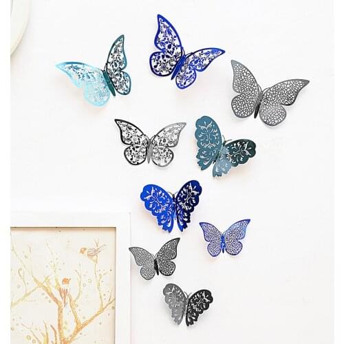 12 Pcs/Set New 3D Wall Stickers Hollow Butterfly stickers for Kids Rooms Art Home Wall Decor DIY Mariposas Fridge stickers