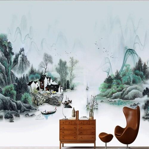 Custom 3D Oil Painting Mural Modern Classic Chinese Style Landscape Painting Family Living Room Background Ceiling Wallpaper