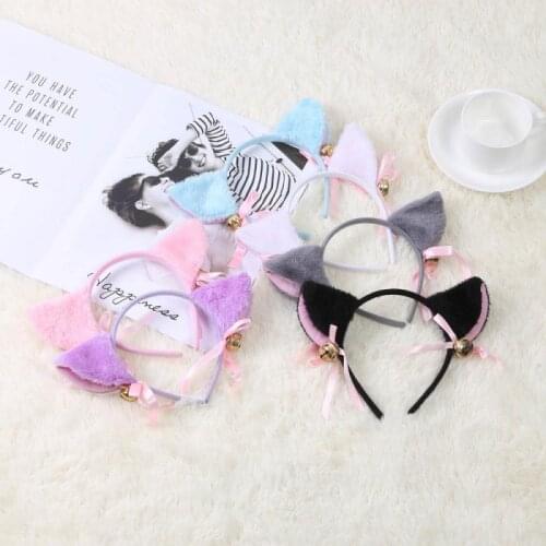 New Halloween Masquerade Cute Fox Cat Ears Plush Headband Lolita Cosplay Party Costume Bow Tie Bell Girls Anime Hair Accessories