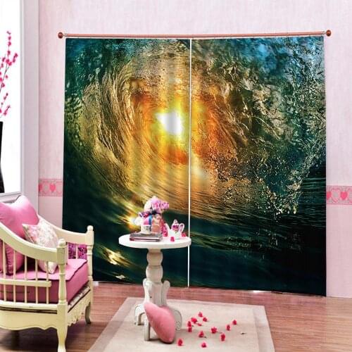 Ocean Blackout Window Curtain Surf Waves Sea and Water Splash Sunset Curtains for Surfers Theme Print Living room Bedroom