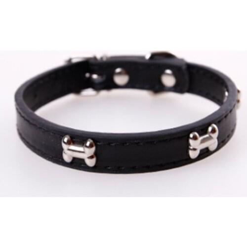 5 Colors Bone Pet Dog Collar Durable Leather Adjustable Puppy Cat Strap Collar Dog Bone Iron Piece Pet Collar
