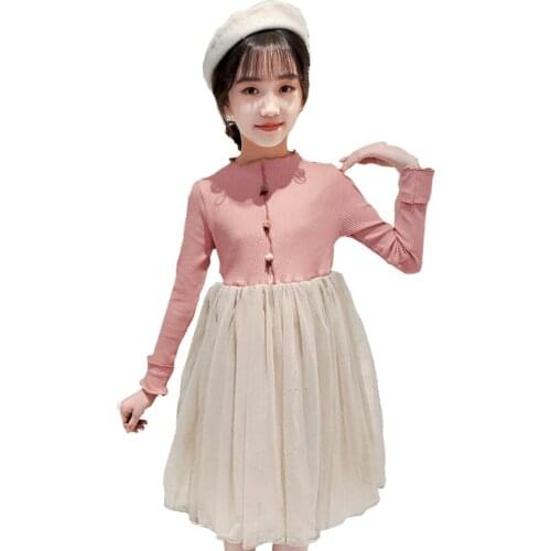 Dress For Girls Solid Girls Mesh Dresses Appliques Kid Dress Spring Autumn Girls Clothing 6 8 10 12 14