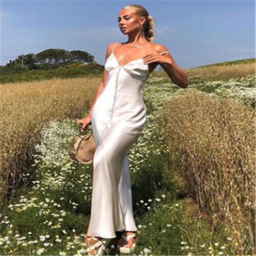 Womens Sexy V-neck Sleeveless Suspender Dress Casual Slim Solid Color High Waist Split Long Dress Elegant Backless Party Dress