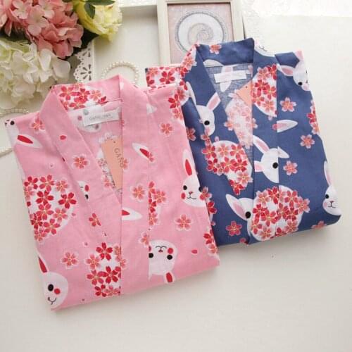 Hot Japanese-style kimono spring and summer new 100% cotton crepe ladies thin nightgown men bathrobe robe home service pajamas