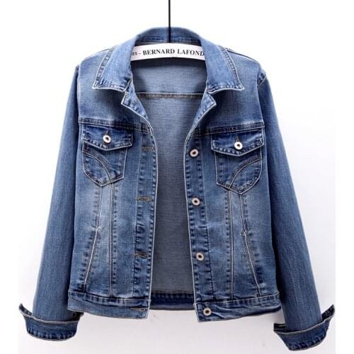Plus size Slim Elastic Short Denim Jacket Women Outerwear Spring New Vintage Washed blue Jeans Jacket Coat Female Chaqueta Mujer