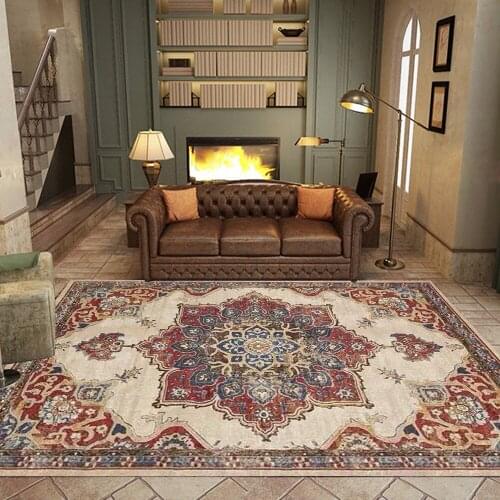 Retro Red-Brown Geometric Carpet and Rug Persian Ethnic Style Living Room Sofa Table Non-Slip Floor Mat Bedroom Bedside Tapete