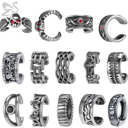 ZS 2PCS Stainless Steel Clip Earrings for Women Men Skull Eye Punk Style Ear Cuff No Piercing Fake Cartilage Earrings Jewelry