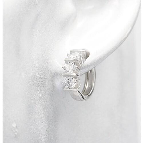 925 Sterling Silver Hoop Earrings for Women Round Shape with 3 Zircon Stones Unique Design for Women Wedding Engagement Gift