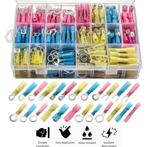 540/510/250/120PCS Heat Shrink Electrical Cable Wire Connectors Waterproof Insulated Spade Ring Splice Butt Crimp Terminals Kit