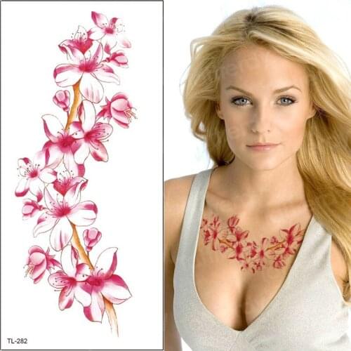 Unique flower tattoos pink blue purple flower tattoos girls women sexy tattoo sticker bikini summer style fashion body art decal